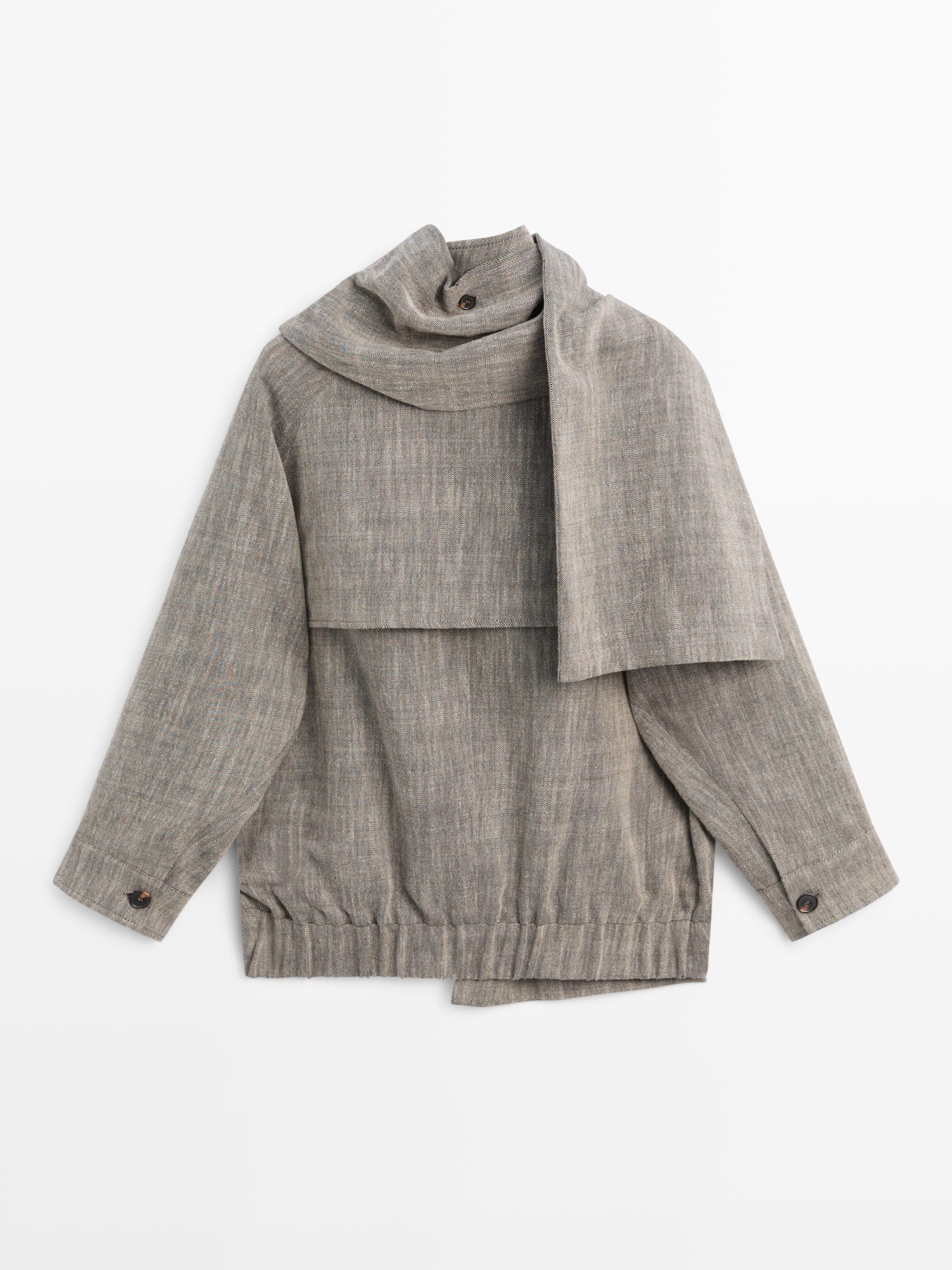 Flecked bomber jacket with scarf